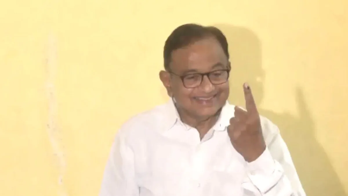 P Chidambaram votes in Karaikudi, shows inked finger after casting ballot.jpg