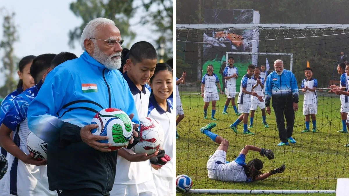 ‘Nothing like football with young friends’: PM Modi hits the field with youngsters in Gangtok, pics go viral