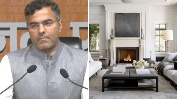 Parvesh Verma at press conference; Arvind Kejriwal file photo amid residence controversy