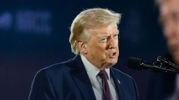 US President Donald Trump speaking during a public address amid Iran conflict tensions