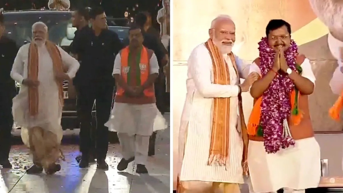 Garlands, slogans, and a surge: PM Modi arrives at BJP HQ as BJP gains ground