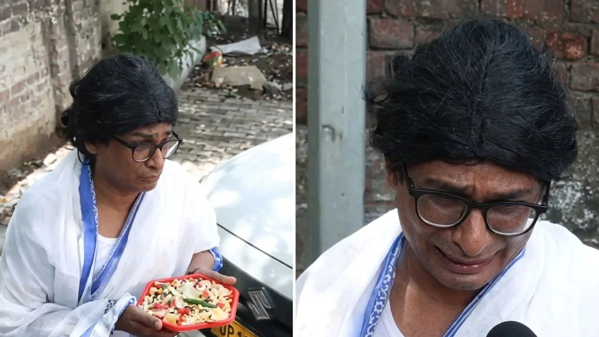 WATCH: Khela Hobe 2.0 | Artist mimics Mamata Banerjee with jhalmuri outside BJP HQ