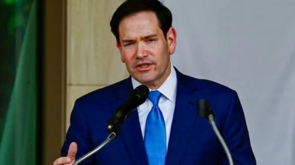 US Secretary of State Marco Rubio speaks during a public address in a file photograph.