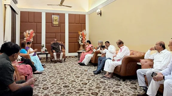 Rebel Trinamool Congress MPs meet Lok Sabha Speaker Om Birla at his New Delhi residence.