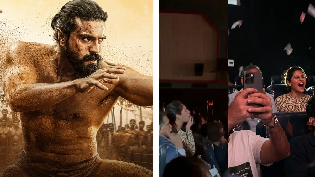 Watch: Upasana blows whistle, throws papers like a mass fan during Ram Charan’s entry in ‘Peddi’