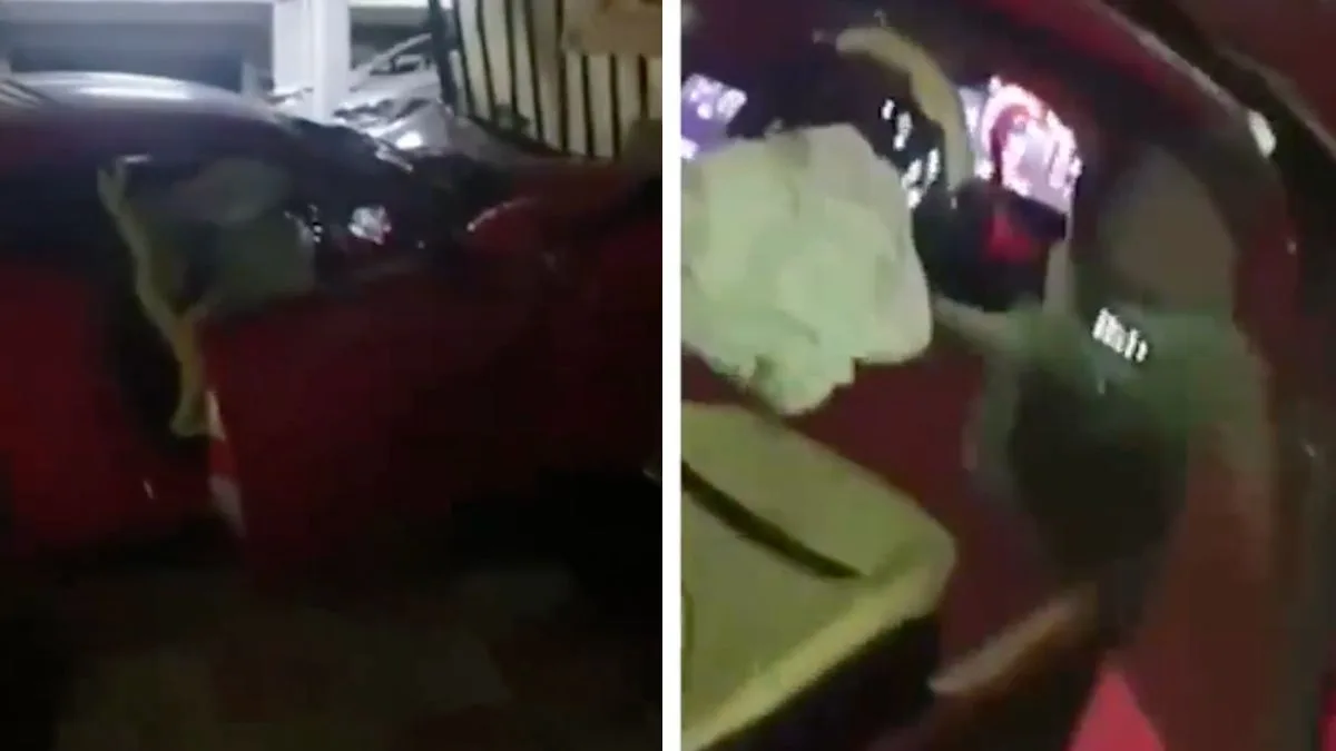 High-end Ferrari crashes into Hyderabad apartment gate, occupants flee leaving car behind