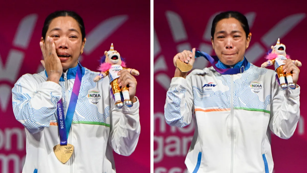 Watch: Mirabai Chanu fights back tears as national anthem plays after historic third CWG gold