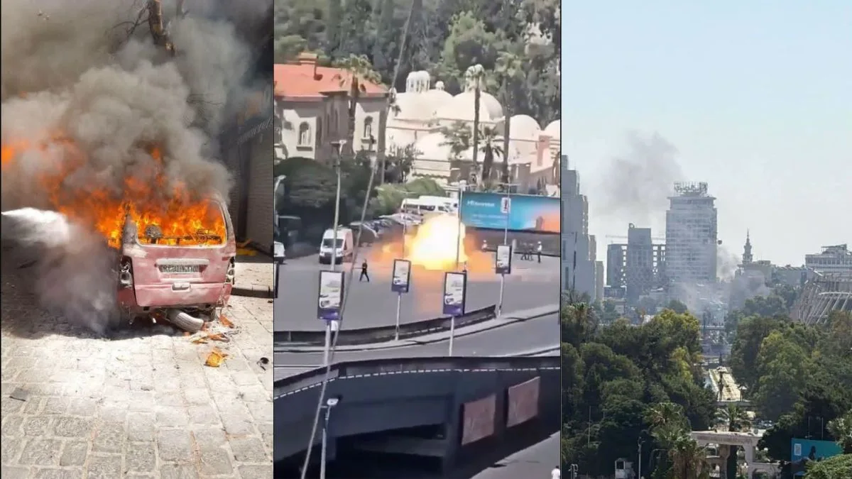 Blasts rock Damascus during Emmanuel Macron’s visit to Syria